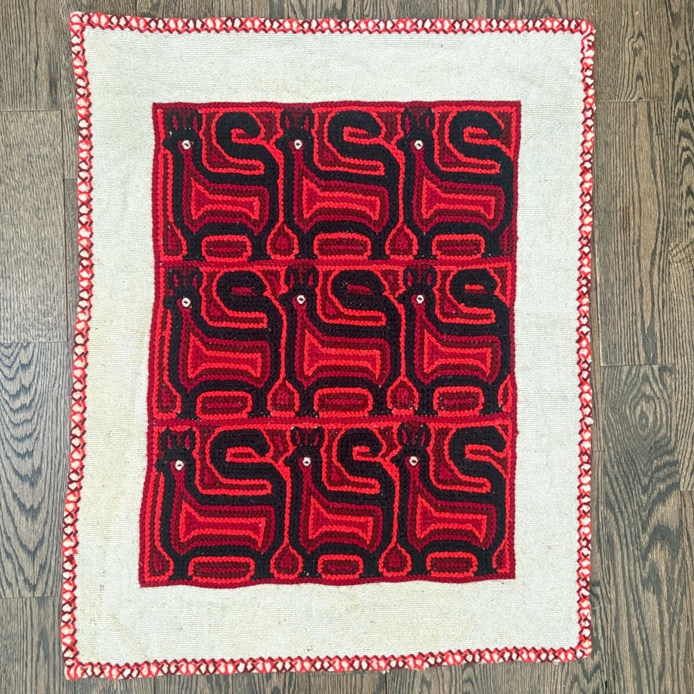 Vintage Handcrafted Bird Motif Embroidery Textile